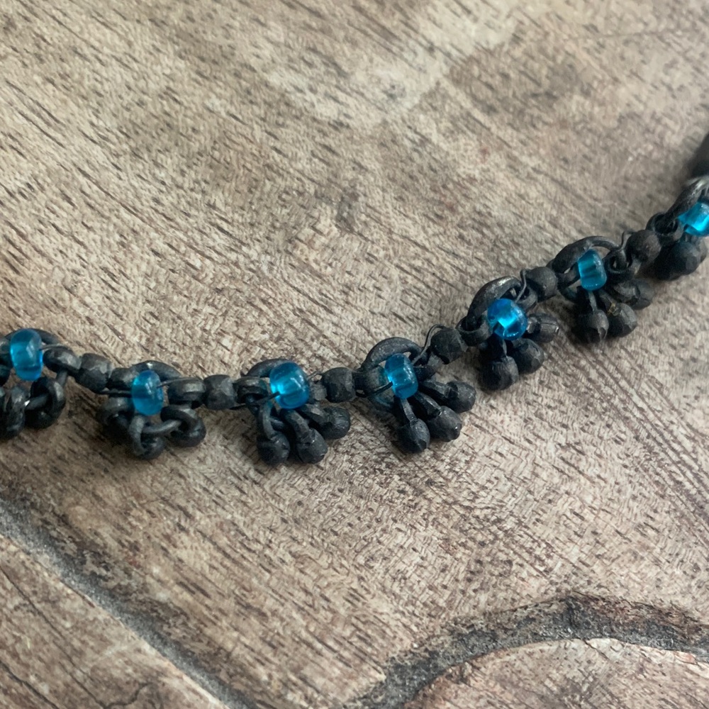 Black and Teal Floral Crystal Necklace - Women Jewelry